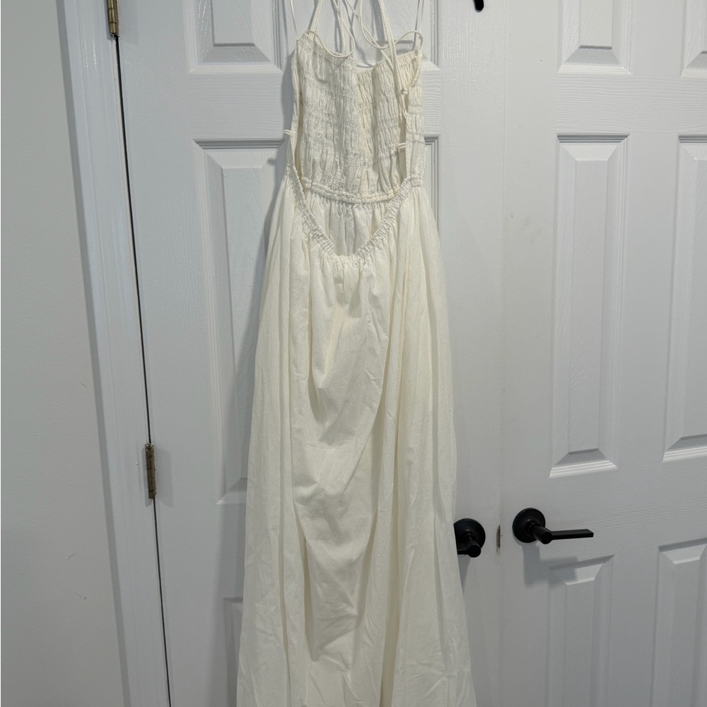 Astr White Backless Smocked Maxi Dress with Crisscross Ties - Picture 2 of 3